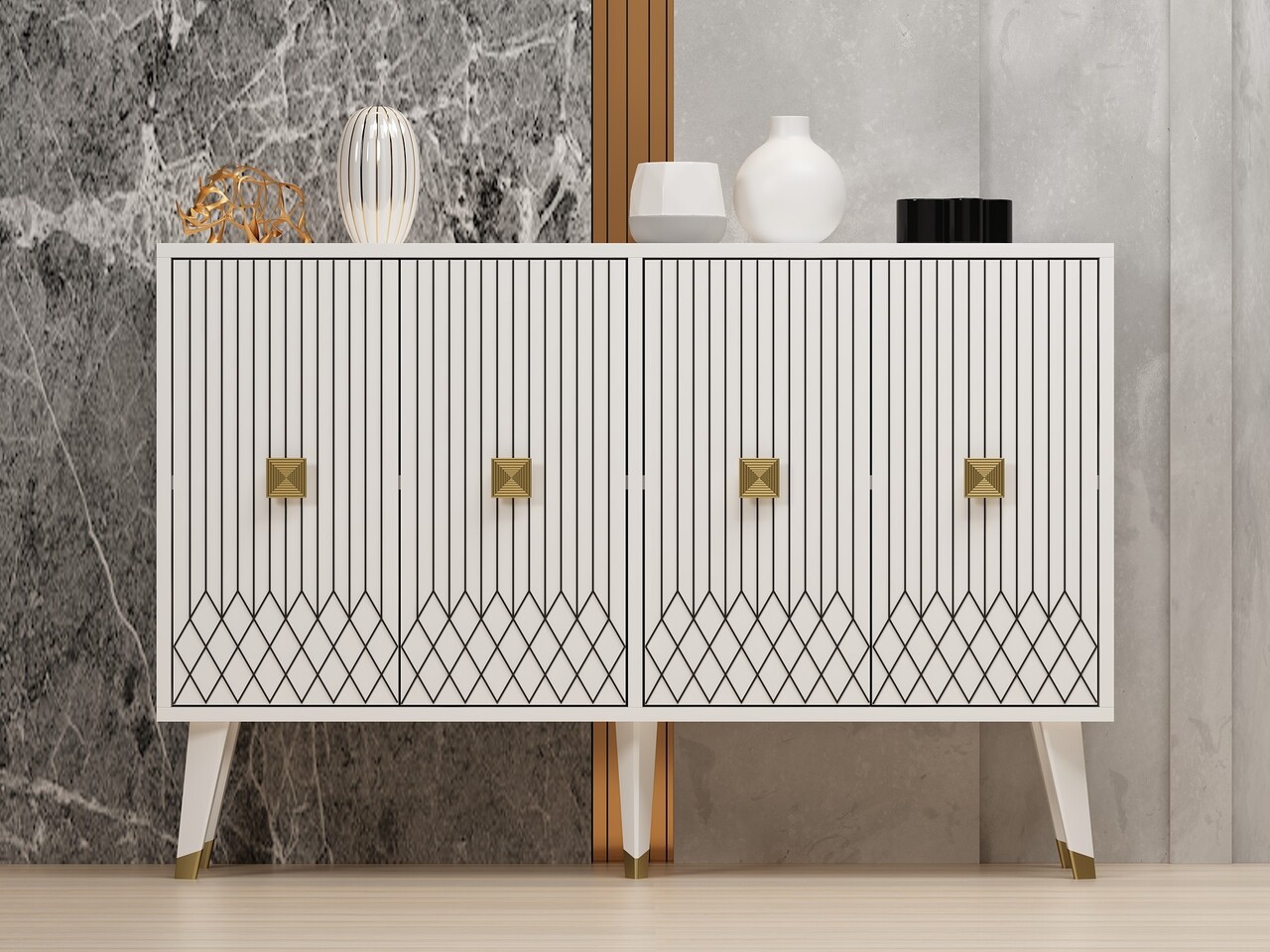 Consola, Hanah Home, Carbın, 120x80x30 cm, Alb/Auriu - imagine 6